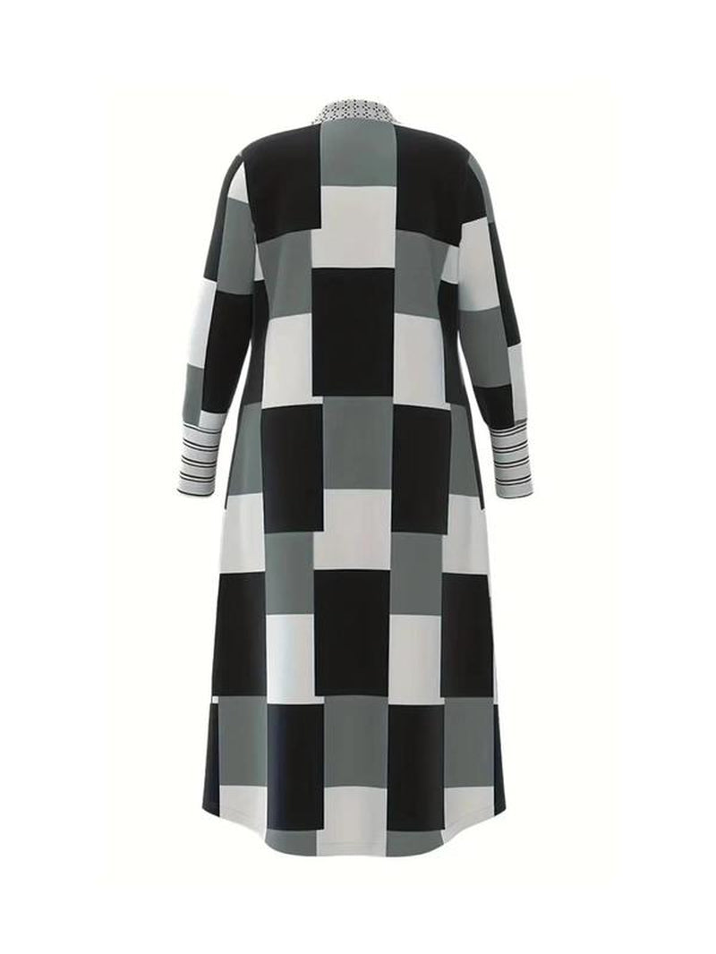 Women'S Geometric Print Drop Shoulder Coat, Fashion Open Front Long Coat, Women Clothing for Spring Fall